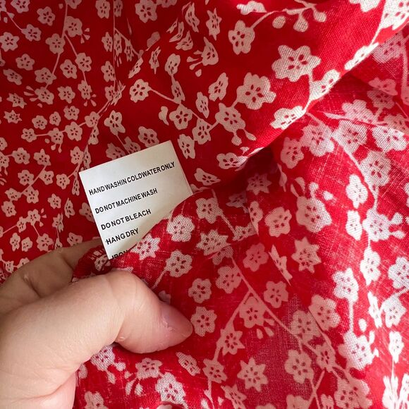 Solitaire Floral Embroidered Blouse Top Red White Blue Boho Casual - Small - Picture 7 of 7